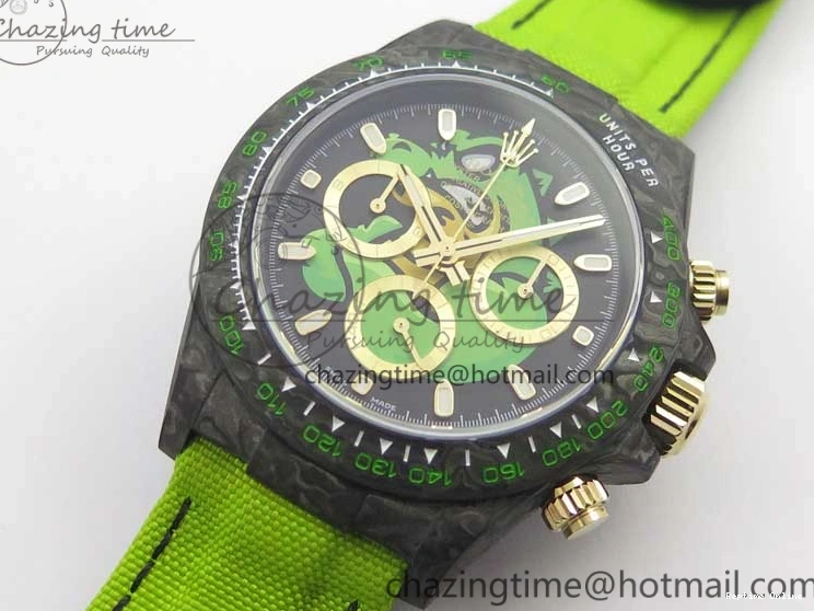 0507 Daytona DIW Carbon V2 WWF Best Edition Black Green Dial On Green Nylon Strap A UrbanChic 3110